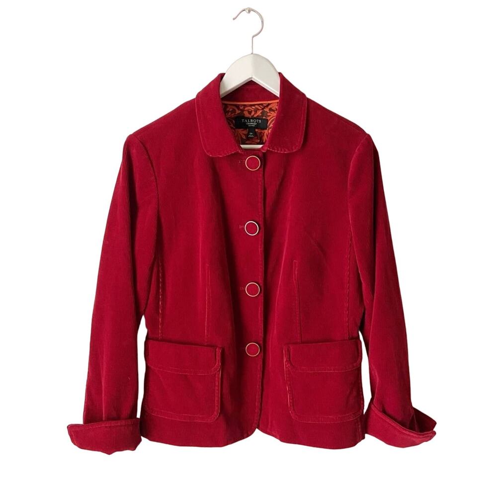 Talbots Red Corduroy Blazer Jacket Size 12 Petite